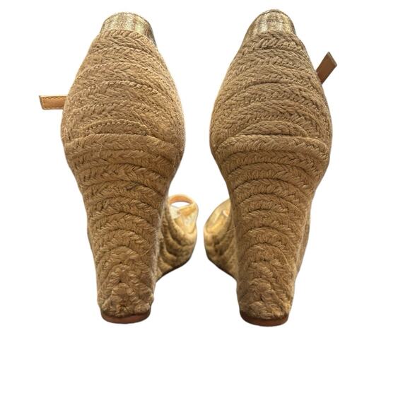 Seychelles Open Toe Metallic Gold Espadrille Covered Heel 5" Wedge Size 9 - Picture 2 of 7